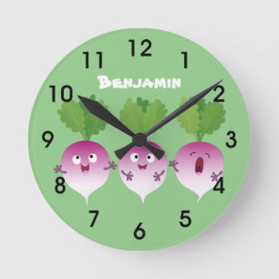 Niedliches Gemüsetrio mit Cartoon Runde Wanduhr