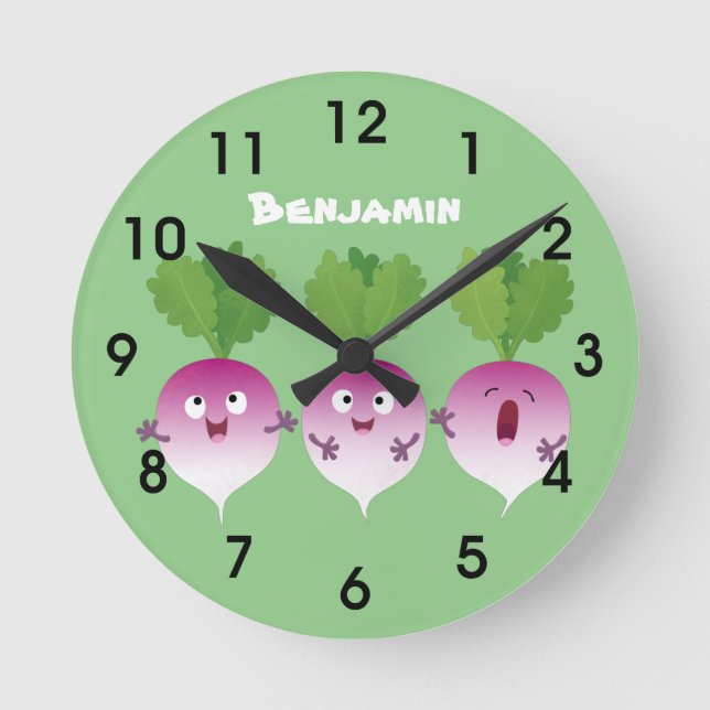Niedliches Gemüsetrio mit Cartoon Runde Wanduhr (Vorderseite)