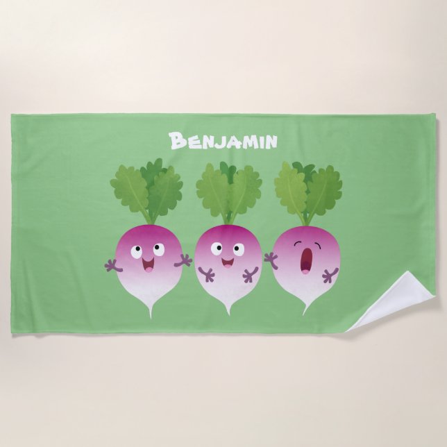 Niedliches Gemüsetrio mit Cartoon Strandtuch (Vorderseite)