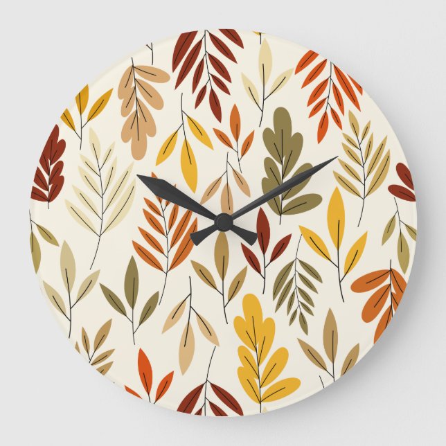 Niedliches, gemütliches Herbstlaub-Muster Große Wanduhr (Vorderseite)