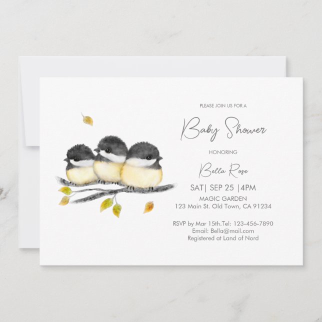 Niedliches Gender Neutral Chickadees Babydusche Einladung (Vorderseite)