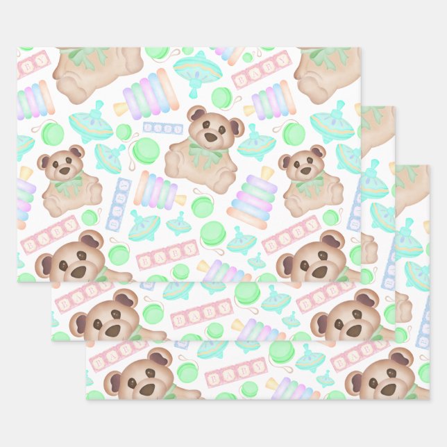Niedliches Gender Neutral Teddy Bear Baby Geschenkpapier Set (Set)