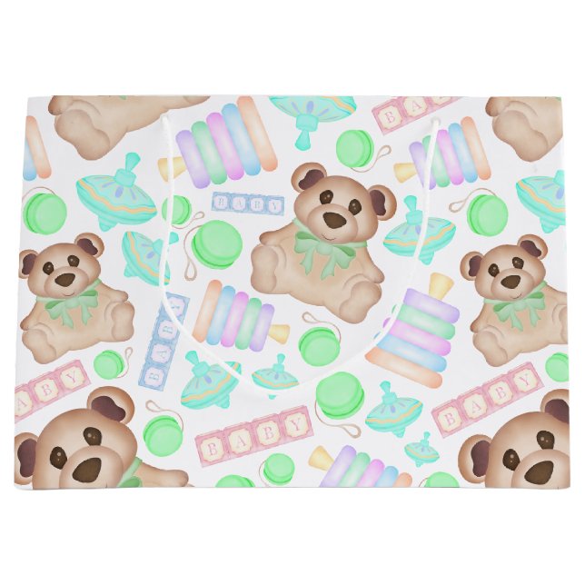 Niedliches Gender Neutral Teddy Bear Baby Große Geschenktüte (Vorderseite)