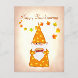 Niedliches Genom und Herbstlaub Erntedank Postkart Postkarte