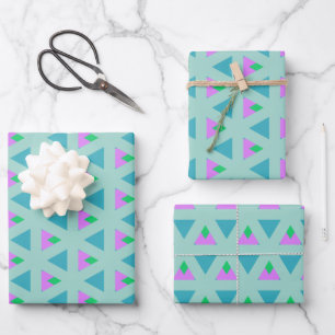 Niedliches geometrisches Dreieck Muster Türkis Lil Geschenkpapier Set