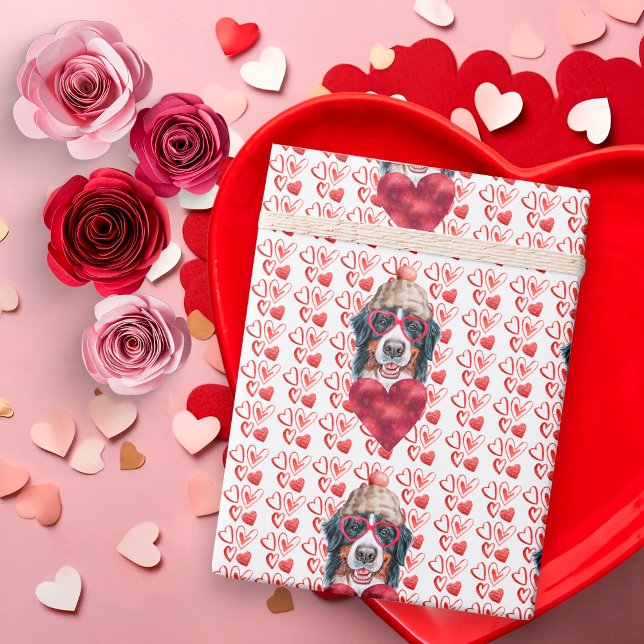 Niedliches Geschenk des Roten Herzens Bernese Hund Geschenkpapier (Von Creator hochgeladen)
