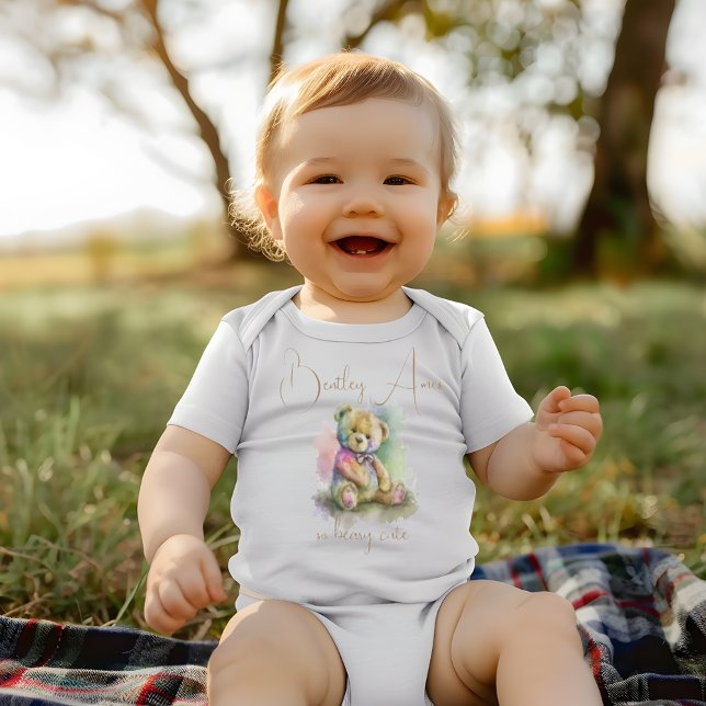 Niedliches Geschenk für Teddy Bären Individuelle N Baby Strampler (Cute Watercolor Teddy Bear Custom Name Gift Baby Bodysuit)