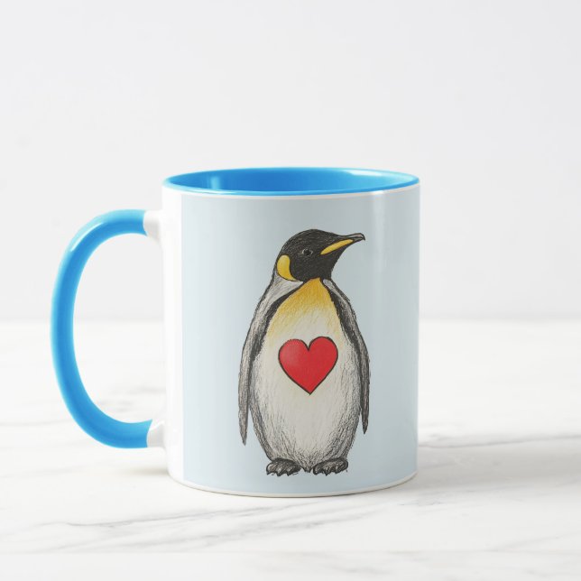 Niedliches Geschenk, King-Pinguin mit Herz, eigene Tasse (Links)