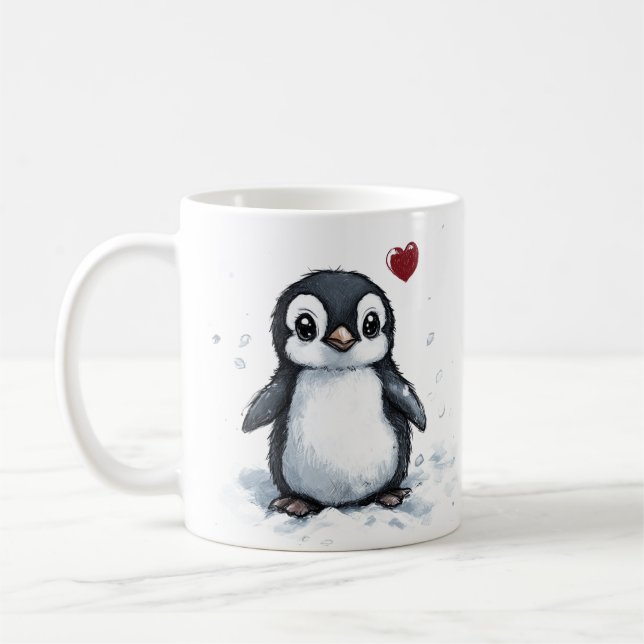 Niedliches Geschenk, kleiner Pinguin mit Herz, eig Kaffeetasse (Links)