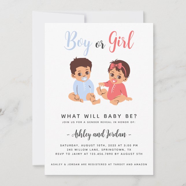 Niedliches Geschlecht: Einladung von blauen und ro (Vorderseite)