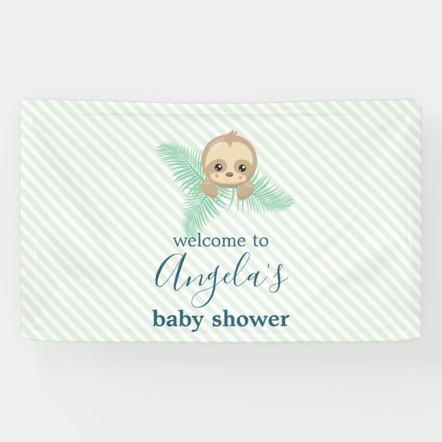 Niedliches Geschlecht Neutral Green Baby Sloth Bab Banner (Horizontal)