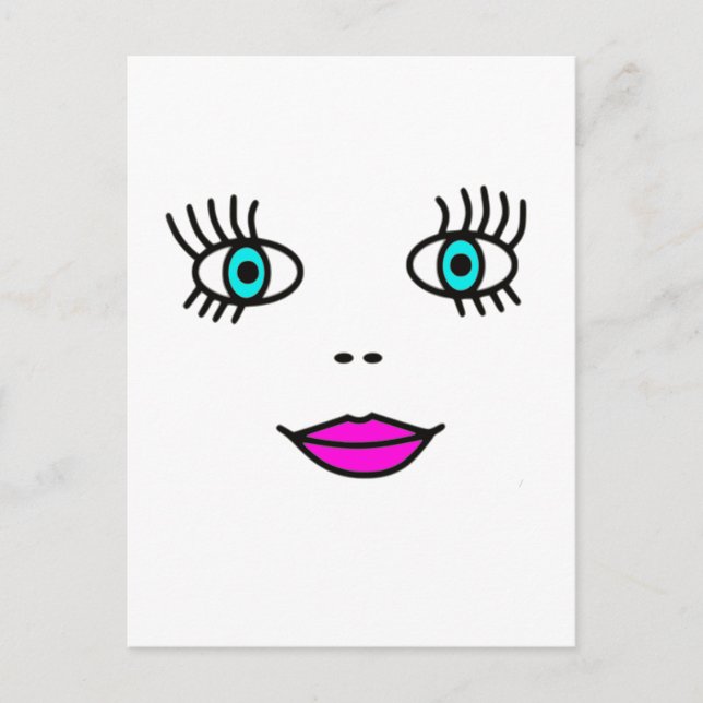 Niedliches Gesicht Big Eyelashes Funny Cartoon Gra Postkarte (Vorderseite)