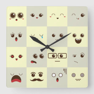 Niedliches Gesicht Quadratische Wanduhr