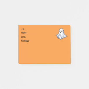 Niedliches Gespenst an Halloween-Orange-Nachricht Post-it Klebezettel