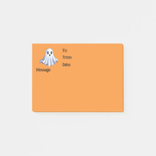 Niedliches Gespenst an Halloween-Orange-Nachricht Post-it Klebezettel