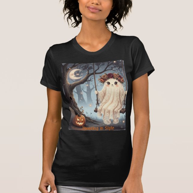 Niedliches Gespenst auf Swing Halloween Haunting T-Shirt (Vorderseite)