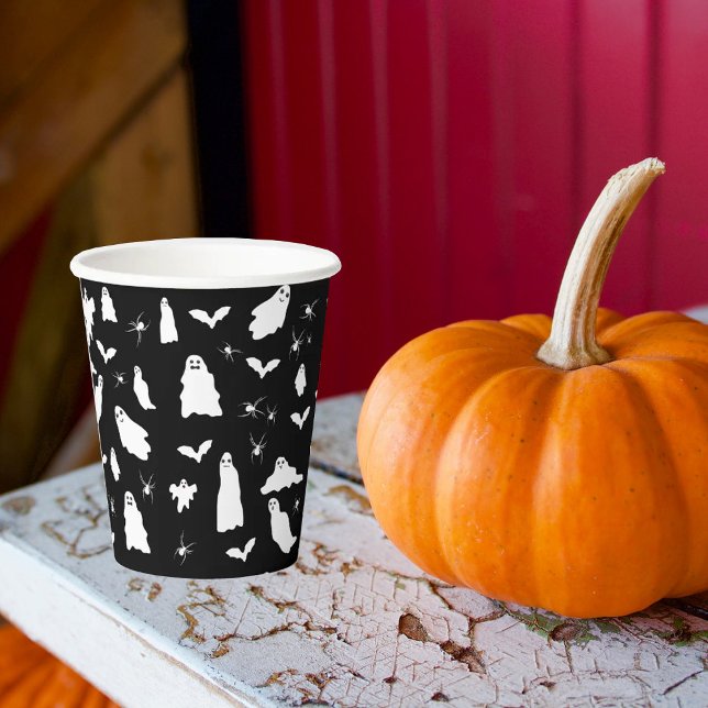 Niedliches Gespenst, Fledermäuse & Spieglein Hallo Pappbecher (Cute Ghost, Bats & Spiders Halloween Pattern Paper Cups)