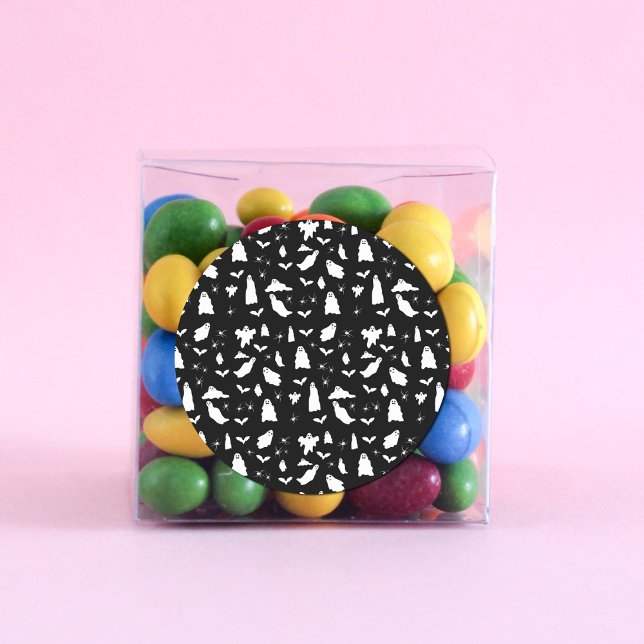 Niedliches Gespenst, Fledermäuse & Spieglein Hallo Runder Aufkleber (Cute Ghost, Bats & Spiders Halloween Pattern Classic Round Sticker)