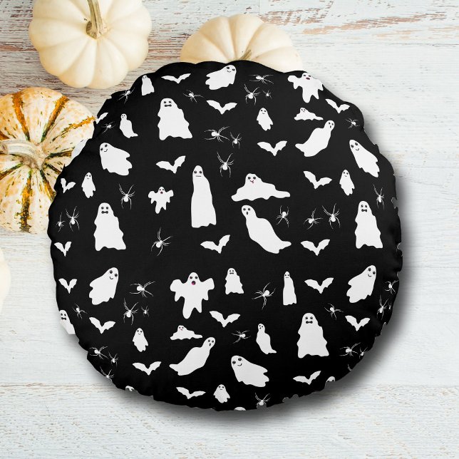 Niedliches Gespenst, Fledermäuse & Spieglein Hallo Rundes Kissen (Cute Ghost, Bats & Spiders Halloween Pattern Round Pillow)