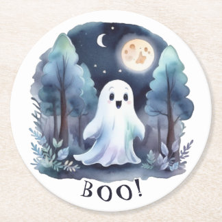 Niedliches Gespenst Geist im Wald Halloween Runder Pappuntersetzer
