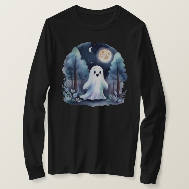 Niedliches Gespenst Geist im Wald Longsleeve  T-Shirt (Design vorne)
