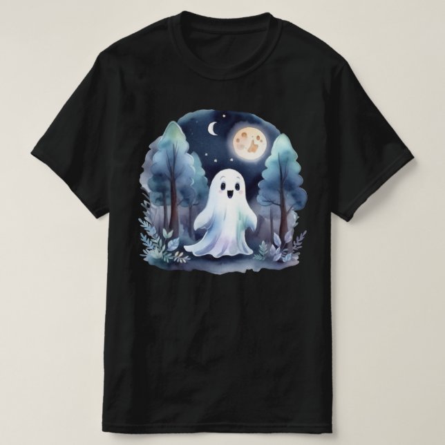 Niedliches Gespenst Geist im Wald Longsleeve  T-Shirt (Design vorne)