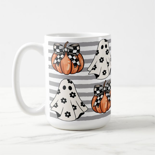 Niedliches Gespenst und fallende Kürbis Kaffeetasse (Links)