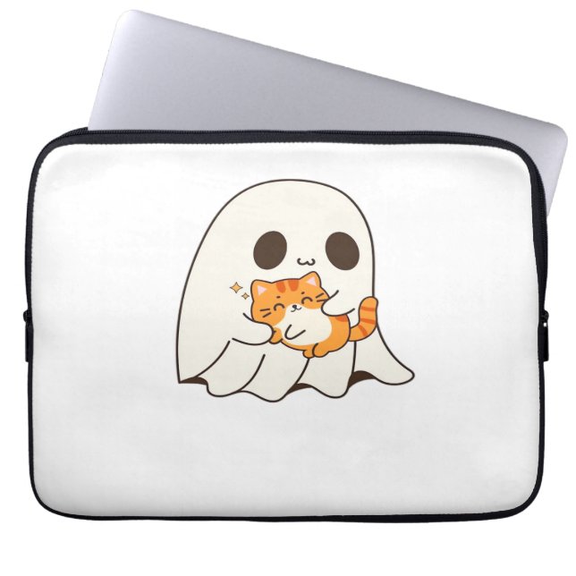 Niedliches Gespenst und Katze, Halloween Classic T Laptopschutzhülle (Vorderseite)