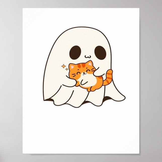 Niedliches Gespenst und Katze, Halloween Classic T Poster (Vorne)