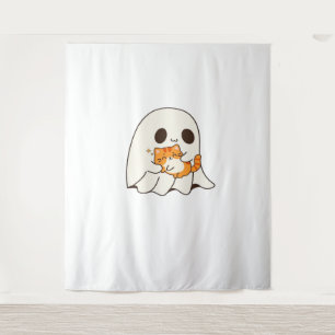 Niedliches Gespenst und Katze, Halloween Classic T Wandteppich