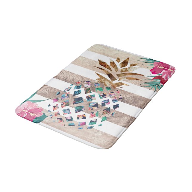 Niedliches, gestreiftes Ananas Badematte (Schrägansicht)