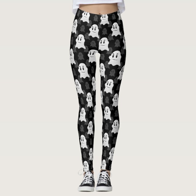 Niedliches Ghost-Block Schwarz-weißes Druckdesign- Leggings (Vorderseite)