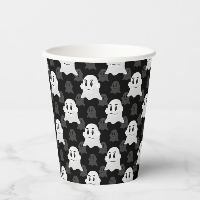 Niedliches Ghost-Block Schwarz-weißes Druckdesign- Pappbecher (Vorderseite)