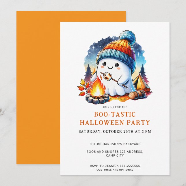 Niedliches Ghost-Boo-Tastisches Halloween-Party Einladung (Vorne/Hinten)