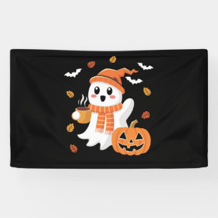 Niedliches Ghost Drink Eiskaffee Halloween Banner