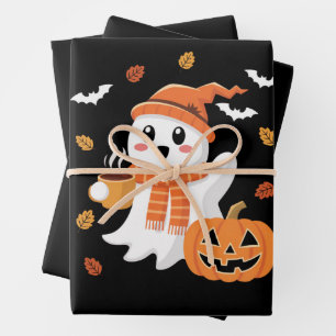 Niedliches Ghost Drink Eiskaffee Halloween Geschenkpapier Set