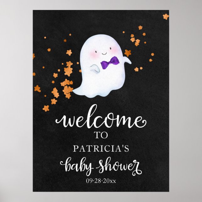 Niedliches Ghost Halloween Baby Dusche Begrüßungsz Poster (Vorne)