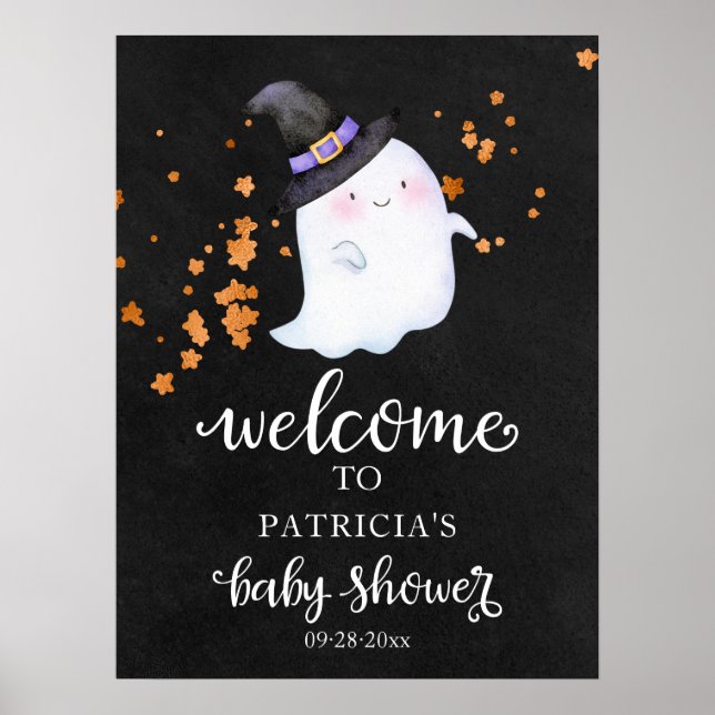 Niedliches Ghost Halloween Baby Dusche Begrüßungsz Poster (Vorne)
