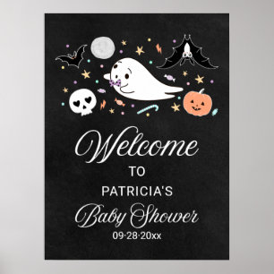 Niedliches Ghost Halloween Baby Dusche Begrüßungsz Poster