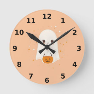 Niedliches Ghost Halloween Wall Clock - Spooky Dek Runde Wanduhr