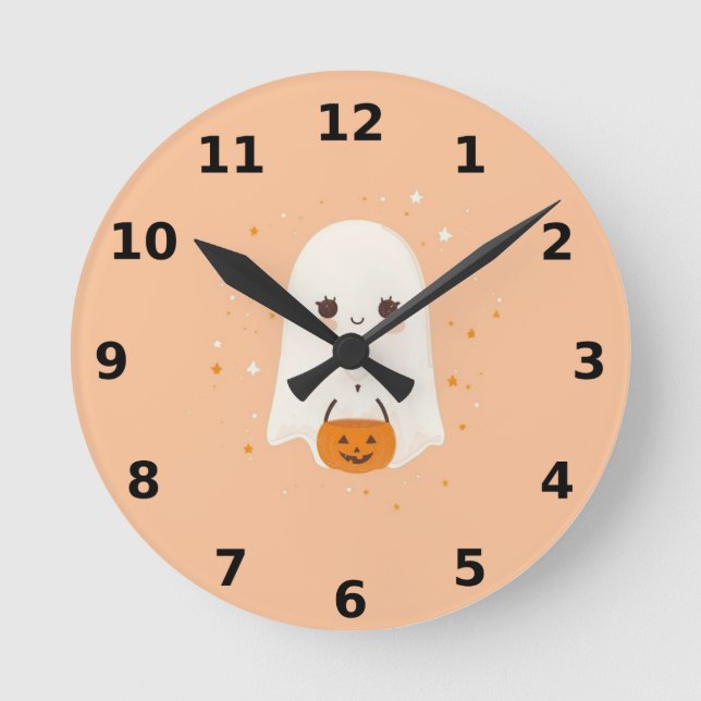 Niedliches Ghost Halloween Wall Clock - Spooky Dek Runde Wanduhr (Vorderseite)