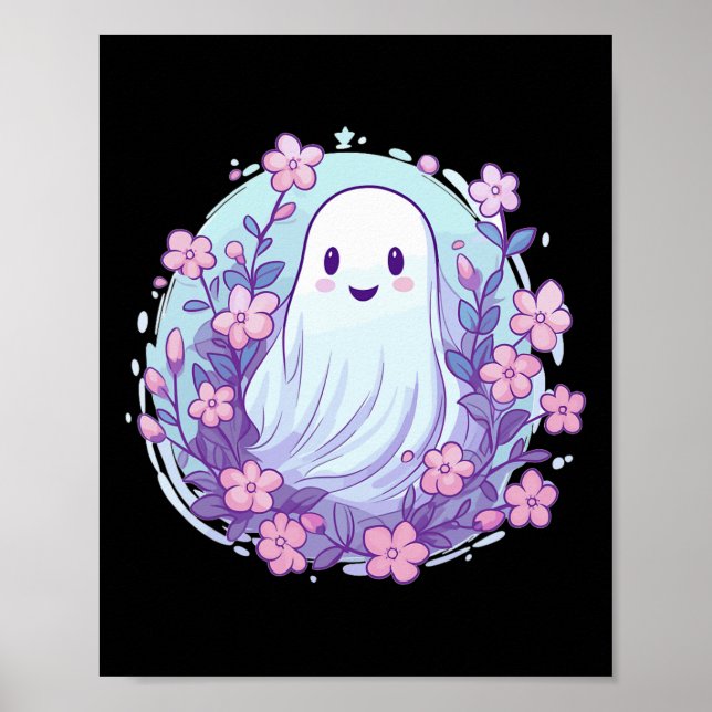 Niedliches Ghost mit Blume Ich kids Ghost Poster (Vorne)