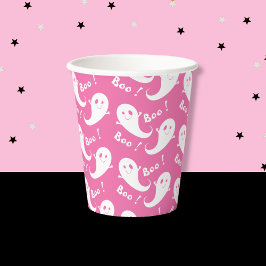 Niedliches Ghost-Muster Halloween Pink Paper Cup Pappbecher