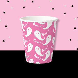 Niedliches Ghost-Muster Halloween Pink Paper Cup Pappbecher