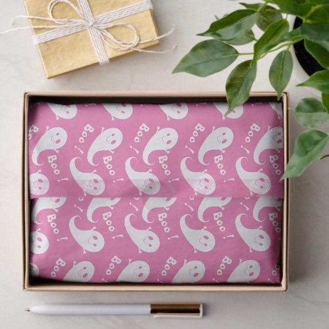 Niedliches Ghost-Muster rosa Halloween-Tissue Seidenpapier (Geschenk)