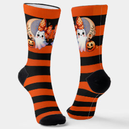 Niedliches Ghost Orange & Black Strip Halloween Socken