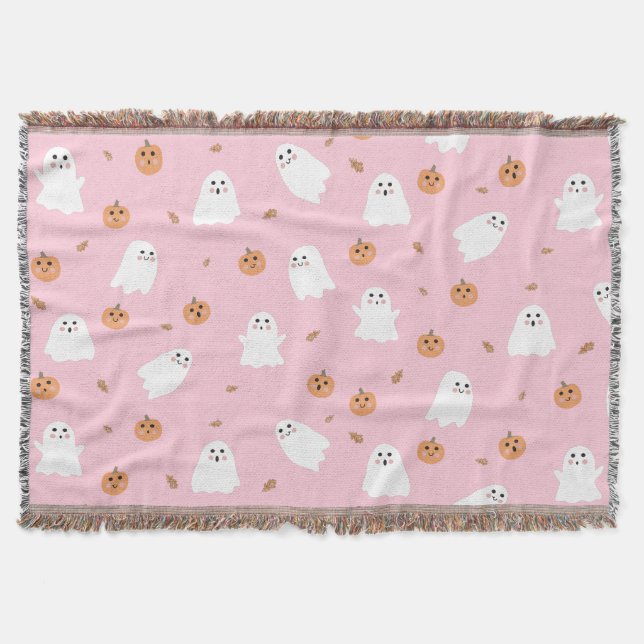 Niedliches Ghost-Pink-Pink-Halloween-Muster Decke (Vorderseite)