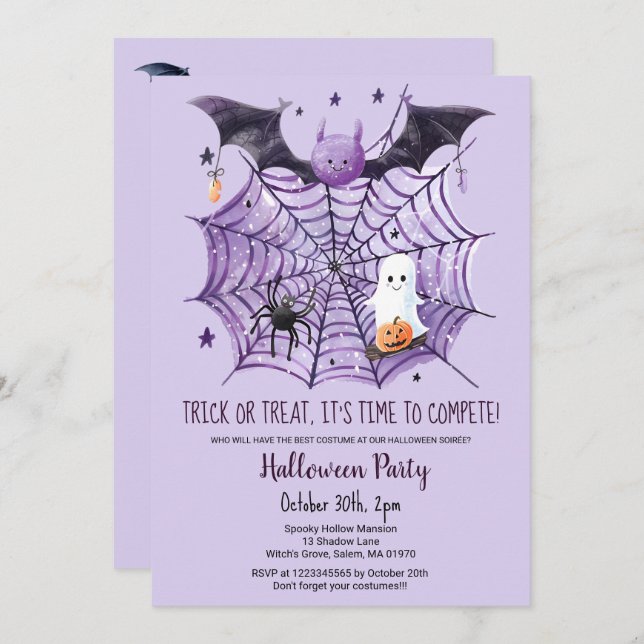 Niedliches Ghost Pumpkin Bat Spider Web-Halloween- Einladung (Vorne/Hinten)