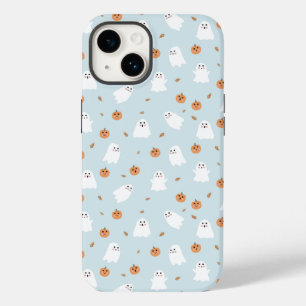 Niedliches Ghost & Pumpkin Blue Halloween-Muster Case-Mate iPhone 14 Hülle