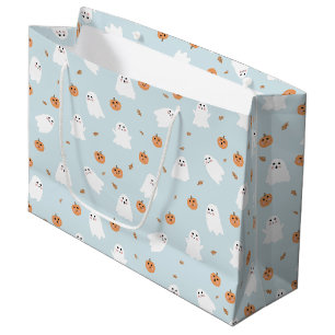 Niedliches Ghost & Pumpkin Blue Halloween-Muster Große Geschenktüte